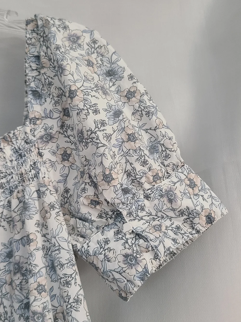 J Crew M Floral Vines Cotton Poplin Smocked Neck Cuffed Puff Sleeves Shift Dress